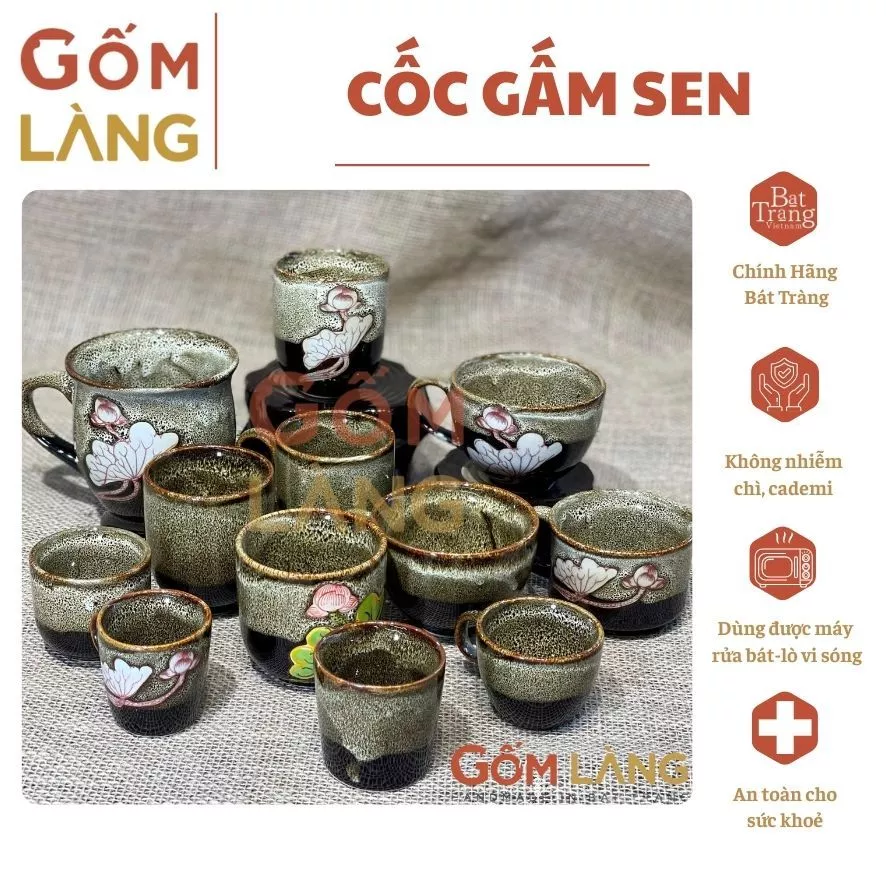 Cốc Gốm Bát Tràng Gấm Sen Men Hỏa Biến Thủ Công Nghệ Thuật Gốm Làng