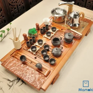 Bộ Bàn Trà Điện Thông Minh Gỗ Tự Nhiên Màu Cánh Gián Kèm Trọn Bộ Ấm Chén Tử Sa Cao Cấp