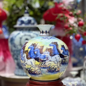 Bình Hút Lộc Phong Thủy Họa Tiết Bát Mã Đáo Thành (Mã Đáo Thành Công)
