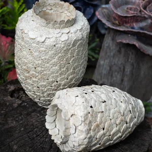 Bình Gốm Men Khô Hoa Nổi Trắng Ngà Nghệ Thuật