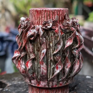 Bình Gốm Men Khô Hoa Nổi Đỏ Nghệ Thuật