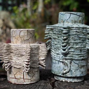 Bộ Bình Gốm Men Khô Vân Nứt Dáng Trụ Nghệ Thuật
