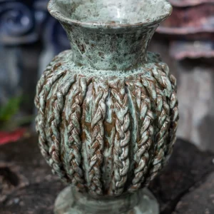 Bình Gốm Men Khô Dáng Loa Họa Tiết Dây Thừng Nổi