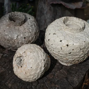 Bình Gốm Men Khô Hoa Nổi Trắng Ngà Dáng Tròn