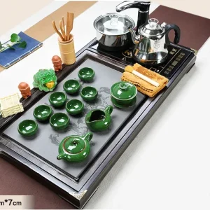 Bộ Bàn Trà Đạo Điện Thông Minh Cỡ Lớn Mặt Đá Kèm Trọn Bộ Ấm Chén Sứ Xanh Ngọc Bích