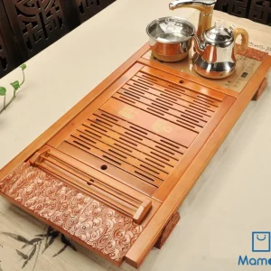 Khay Bàn Trà Đạo Điện Thông Minh Gỗ Tự Nhiên Chạm Khắc Họa Tiết Tường Vân Cổ Điển
