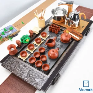 Bộ Bàn Trà Đạo Điện Thông Minh Khung Gỗ Mặt Đá Bách Phúc Kèm Trọn Bộ Ấm Chén Tử Sa Nâu Đỏ Cao Cấp