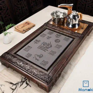 Khay Bàn Trà Đạo Điện Thông Minh Khung Gỗ Chạm Rồng Mặt Đá Bách Phúc Cao Cấp