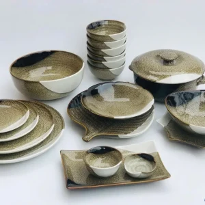 Bộ Bát Đĩa Gốm Sứ Men Hỏa Biến Gấm Phối Màu Phá Cách Hiện Đại
