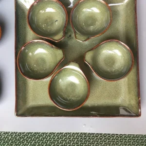 Bộ Khay Vuông Kèm 5 Bát Chấm Hình Giọt Nước Men Xanh Ngọc Viền Nâu Độc Đáo