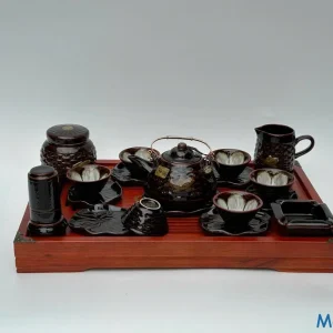 Bộ Ấm Chén Gốm Sứ Men Nâu Vân Đan Lòng Hỏa Biến Cánh Hoa