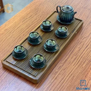 Bộ Ấm Chén Gốm Sứ Men Xanh Lục Bảo Dáng Quả Bí Lòng Hỏa Biến