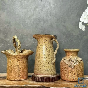 Bình Gốm Men Khô Rạn Vàng Dáng Lọ Nghệ Thuật