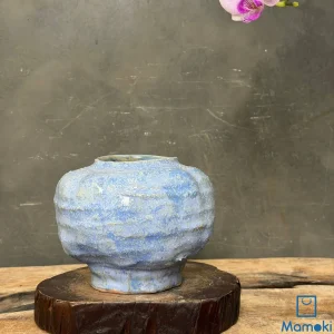 Bình Gốm Men Khô Xanh Lam Dáng Tròn Mộc