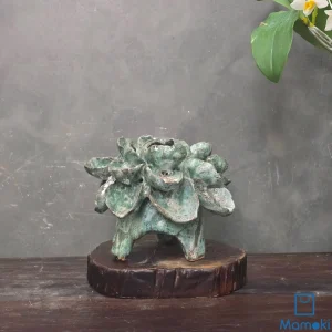 Bình Gốm Men Khô Hoa Sen Xanh Ngọc Dáng Thấp