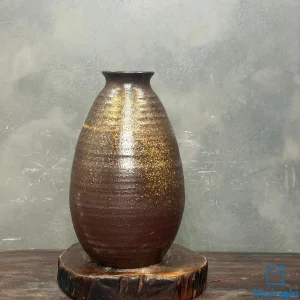 Bình Gốm Men Khô Nâu Ánh Vàng Dáng Oval