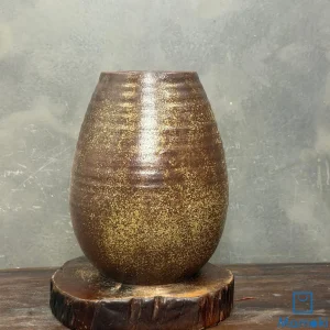 Bình Gốm Men Khô Nâu Ánh Vàng Dáng Tròn