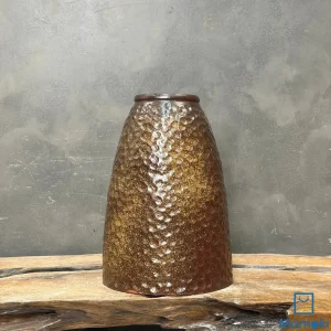 Bình Gốm Men Khô Nâu Ánh Vàng Dáng Côn Vân Nổi