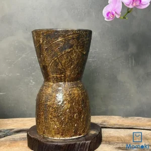 Bình Gốm Men Khô Nâu Đen Dáng Eo Vân Xước