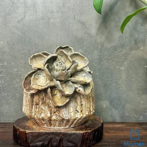 Bình Gốm Men Khô Hoa Sen Vân Rạn Dáng Thấp
