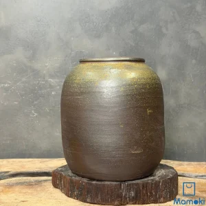 Bình Gốm Men Khô Nâu Trầm Dáng Trụ Bo