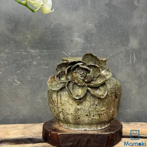 Bình Gốm Men Khô Hoa Sen Xanh Rêu Vân Rạn