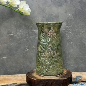 Bình Gốm Men Khô Xanh Rêu Họa Tiết Hoa Sen