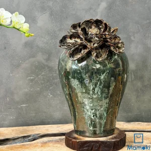 Bình Gốm Men Khô Hoa Sen Xanh Rêu Dáng Cao