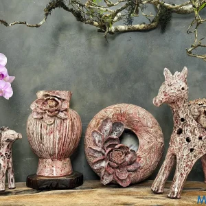 Bộ decor gốm men khô hoa sen hồng nghệ thuật