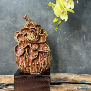Đèn bình gốm men khô hoa sen nâu đỏ nghệ thuật