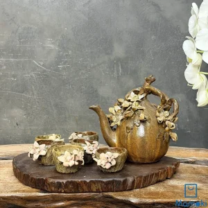 Bộ Trà Cụ Gốm Nghệ Thuật "Mộc Trà Dã Thảo" - Quai Dây Leo Đắp Nổi Hoa 3D