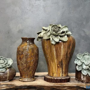 Bộ Sưu Tập Gốm Nghệ Thuật "Ngọc Thạch Trầm Hương" - Men Nâu Chảy & Hoa San Hô Đắp Nổi