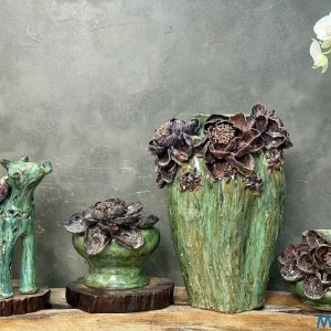 Bộ Sưu Tập Gốm Nghệ Thuật "Bích Ngọc Huyền Liên" - Men Chảy Dòng & Hoa Đắp Nổi 3D