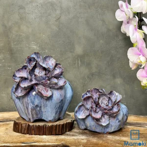 Bộ Bình Gốm Men Khô "Tử Lam Sa Thạch" - Sắc Tím Pastel & Hoa Đắp Nổi 3D