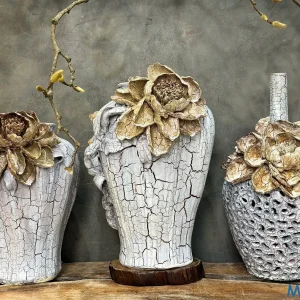 Bộ Sưu Tập Bình Gốm Men Khô "Bạch Thạch Sa Liên" - Hiệu Ứng Nẻ Khô & Hoa Đắp Nổi Cổ Nhã