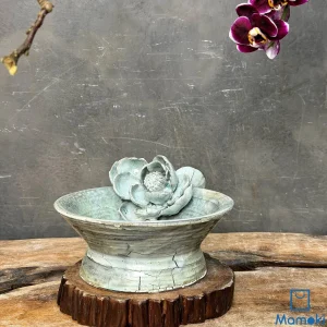 Chậu Gốm Men Khô Miệng Loe "Băng Thanh Ngọc Liên" - Sắc Xanh Lơ & Hoa Đắp Nổi 3D