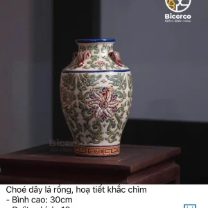 Choé Gốm Biên Hòa Họa Tiết Dây Lá Rồng Khắc Chìm Cao Cấp