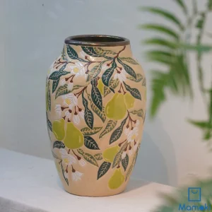Bình Gốm Họa Tiết Cành Quả (Trái Lê) Khắc Chìm Cao Cấp