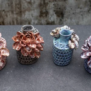 Bộ Bình Gốm Điêu Khắc "Tổ Ong Liên Hoa" - Kết Cấu 3D & Hoa Đắp Nổi Tinh Xảo